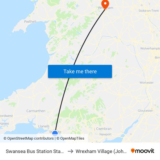 Swansea Bus Station Stand X, Swansea to Wrexham Village (John Neal Block) map