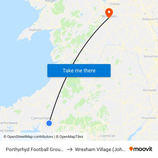 Porthyrhyd Football Ground, Porthyrhyd to Wrexham Village (John Neal Block) map