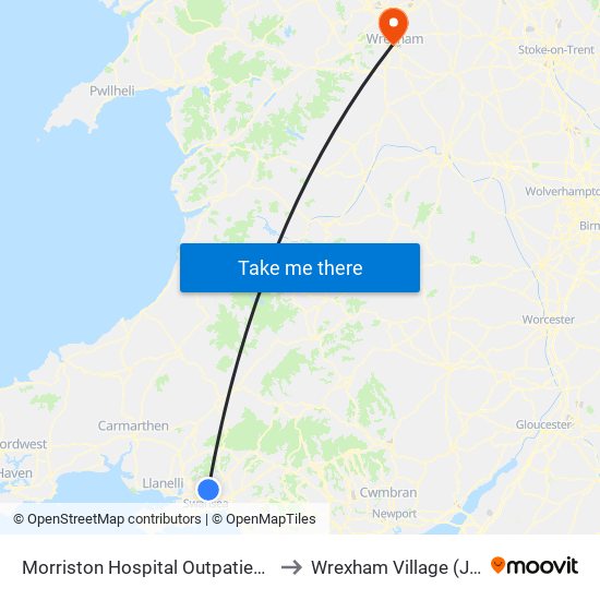 Morriston Hospital Outpatients, Morriston Hospital to Wrexham Village (John Neal Block) map