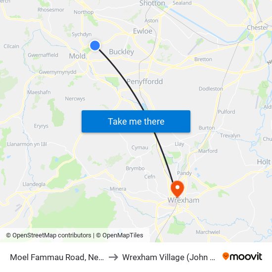 Moel Fammau Road, New Brighton to Wrexham Village (John Neal Block) map