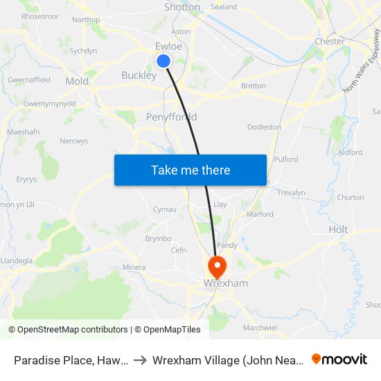 Paradise Place, Hawarden to Wrexham Village (John Neal Block) map