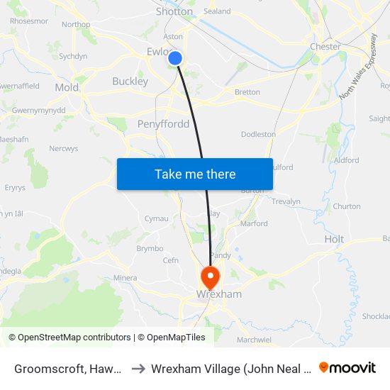 Groomscroft, Hawarden to Wrexham Village (John Neal Block) map