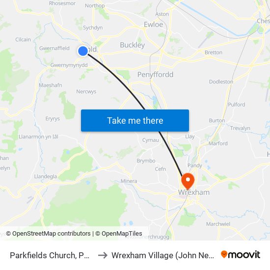 Parkfields Church, Pwll-Glas to Wrexham Village (John Neal Block) map