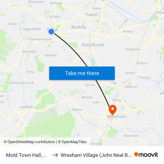 Mold Town Hall, Mold to Wrexham Village (John Neal Block) map