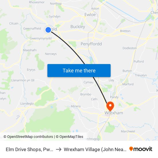 Elm Drive Shops, Pwll-Glas to Wrexham Village (John Neal Block) map
