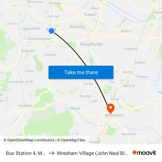 Bus Station 4, Mold to Wrexham Village (John Neal Block) map