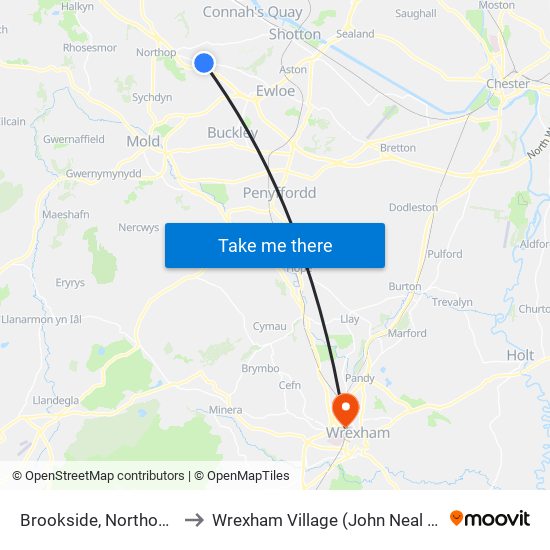 Brookside, Northop Hall to Wrexham Village (John Neal Block) map