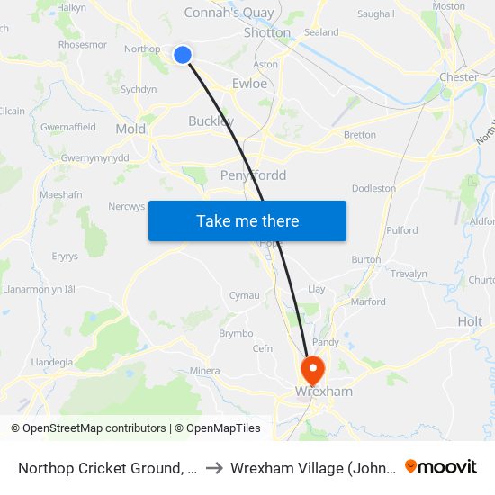 Northop Cricket Ground, Northop Hall to Wrexham Village (John Neal Block) map