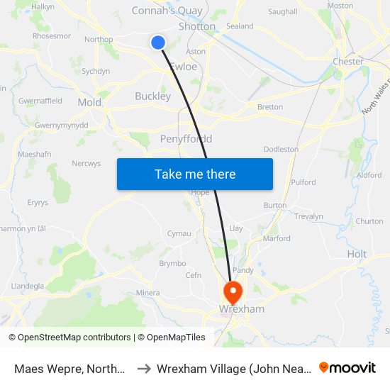 Maes Wepre, Northop Hall to Wrexham Village (John Neal Block) map