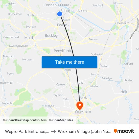 Wepre Park Entrance, Wepre to Wrexham Village (John Neal Block) map