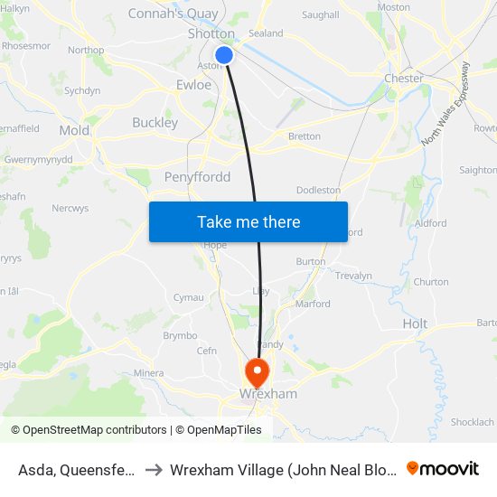 Asda, Queensferry to Wrexham Village (John Neal Block) map
