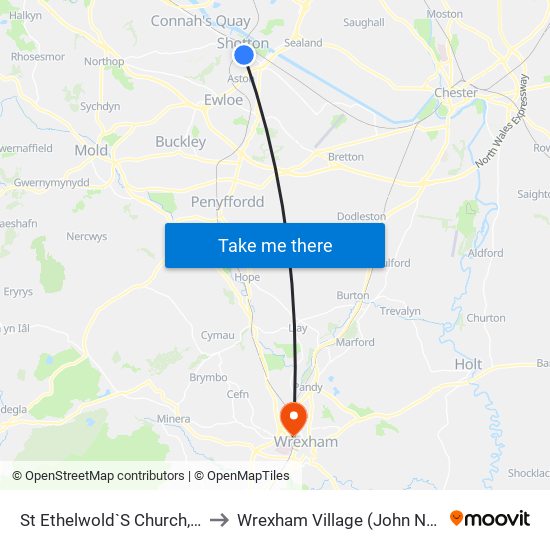 St Ethelwold`S Church, Shotton to Wrexham Village (John Neal Block) map