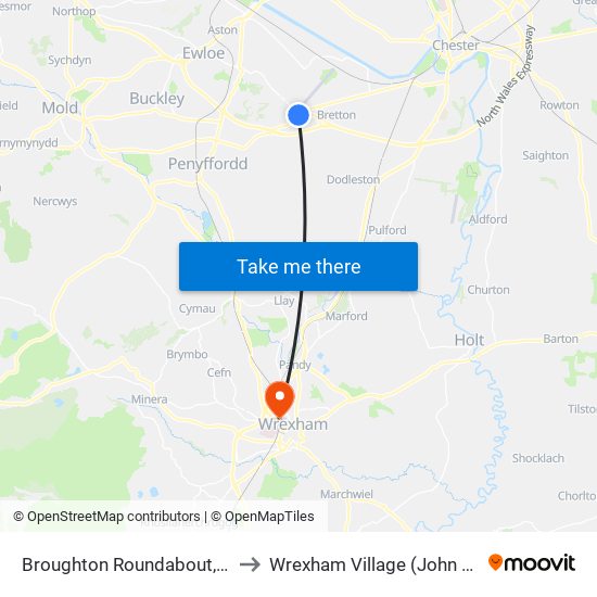 Broughton Roundabout, Broughton to Wrexham Village (John Neal Block) map