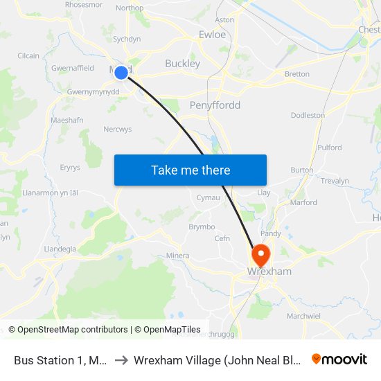 Bus Station 1, Mold to Wrexham Village (John Neal Block) map