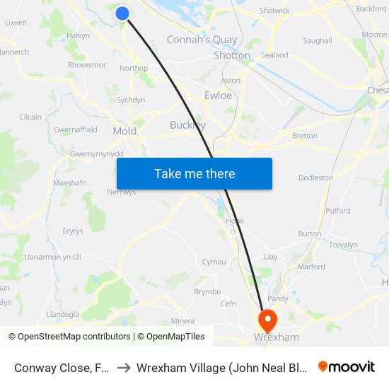 Conway Close, Flint to Wrexham Village (John Neal Block) map