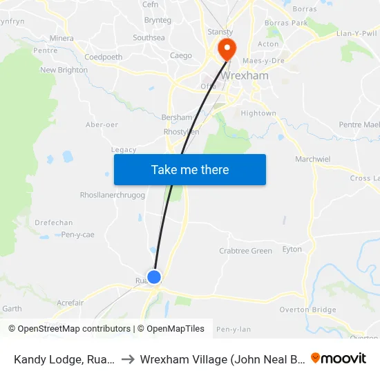 Kandy Lodge, Ruabon to Wrexham Village (John Neal Block) map