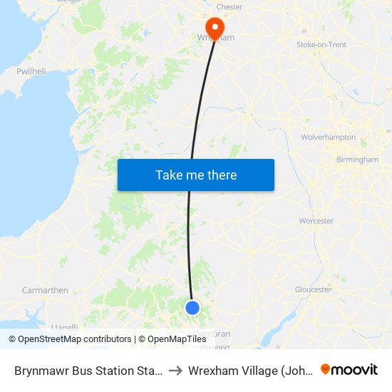 Brynmawr Bus Station Stand1, Brynmawr to Wrexham Village (John Neal Block) map