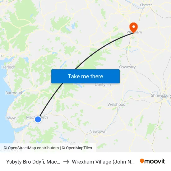 Ysbyty Bro Ddyfi, Machynlleth to Wrexham Village (John Neal Block) map