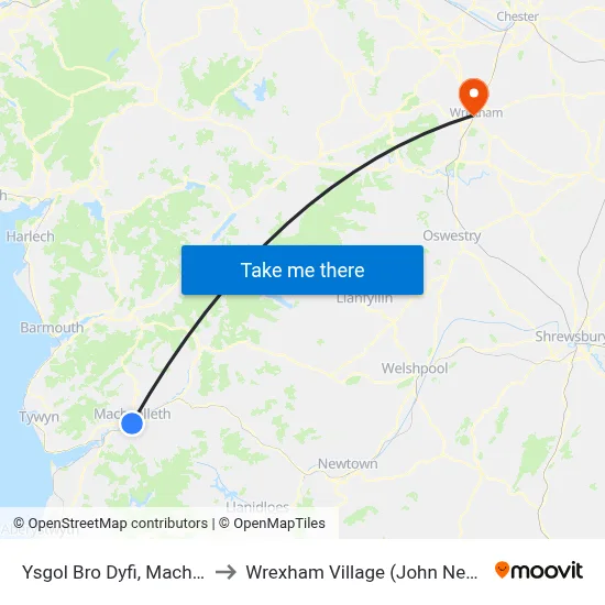 Ysgol Bro Dyfi, Machynlleth to Wrexham Village (John Neal Block) map