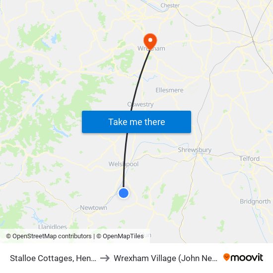 Stalloe Cottages, Hendomen to Wrexham Village (John Neal Block) map