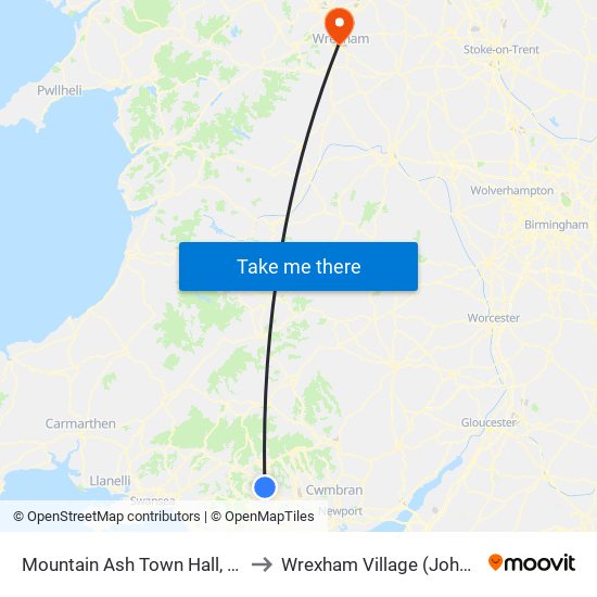 Mountain Ash Town Hall, Mountain Ash to Wrexham Village (John Neal Block) map