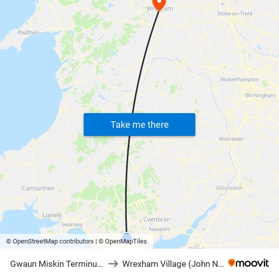 Gwaun Miskin Terminus, Beddau to Wrexham Village (John Neal Block) map