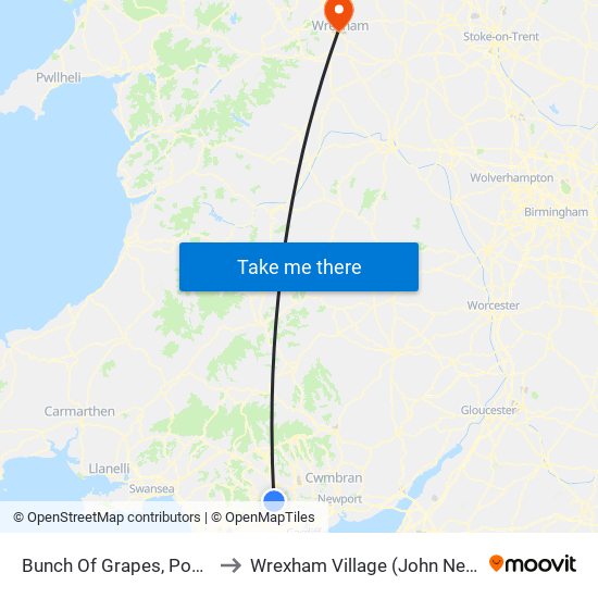 Bunch Of Grapes, Pontypridd to Wrexham Village (John Neal Block) map