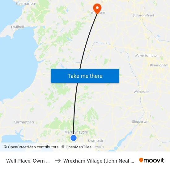 Well Place, Cwm-Bach to Wrexham Village (John Neal Block) map
