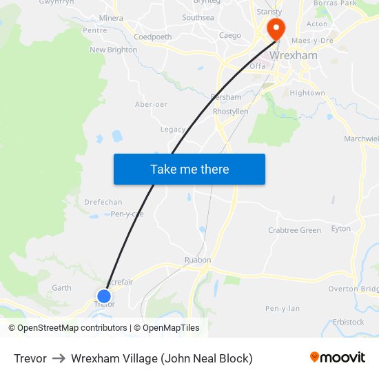 Trevor to Wrexham Village (John Neal Block) map
