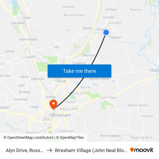 Alyn Drive, Rossett to Wrexham Village (John Neal Block) map
