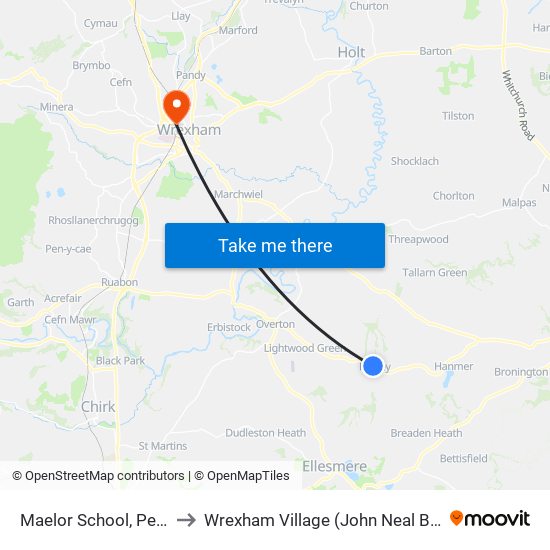 Maelor School, Penley to Wrexham Village (John Neal Block) map