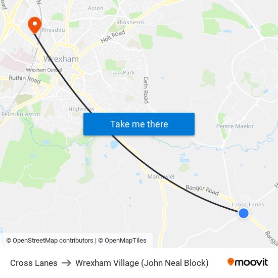 Cross Lanes to Wrexham Village (John Neal Block) map