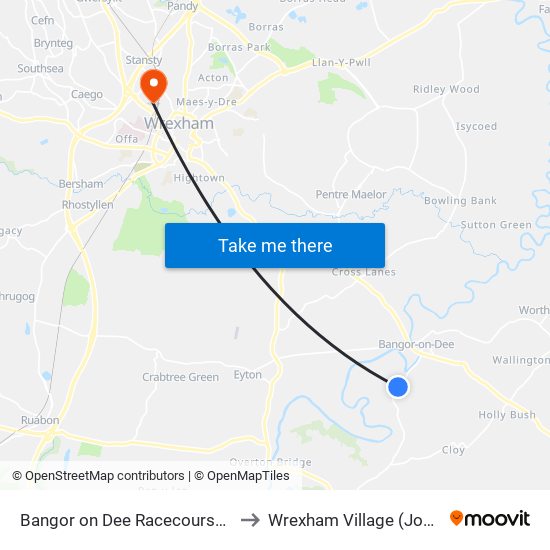 Bangor on Dee Racecourse, Bangor on Dee to Wrexham Village (John Neal Block) map