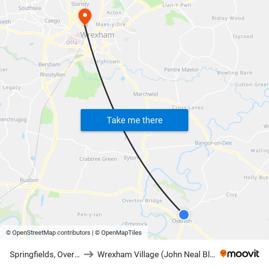 Springfields, Overton to Wrexham Village (John Neal Block) map