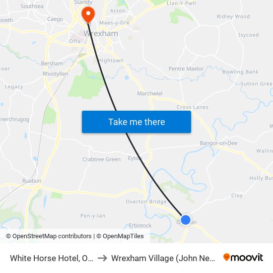 White Horse Hotel, Overton to Wrexham Village (John Neal Block) map