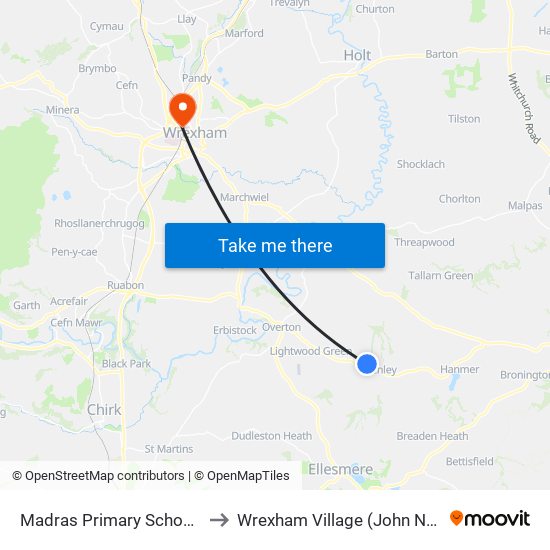 Madras Primary School, Penley to Wrexham Village (John Neal Block) map