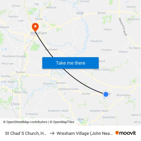 St Chad`S Church, Hanmer to Wrexham Village (John Neal Block) map