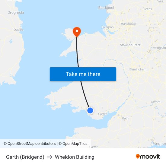 Garth (Bridgend) to Wheldon Building map