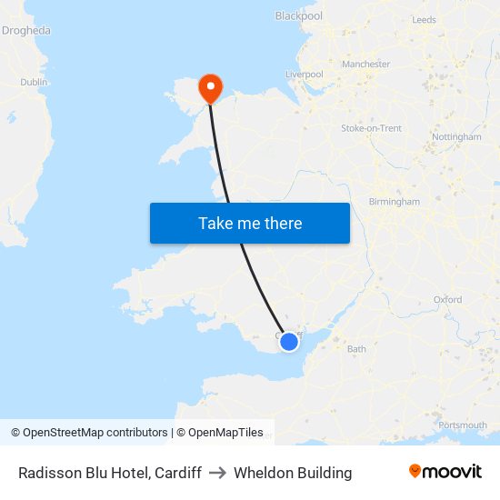 Radisson Blu Hotel, Cardiff to Wheldon Building map
