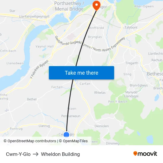 Cwm-Y-Glo to Wheldon Building map