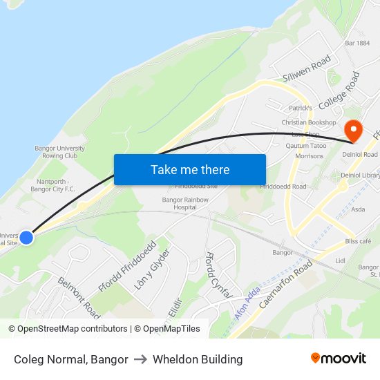 Coleg Normal, Bangor to Wheldon Building map