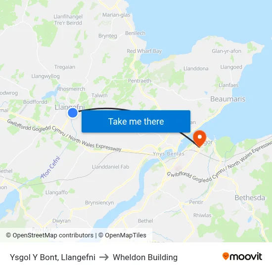 Ysgol Y Bont, Llangefni to Wheldon Building map