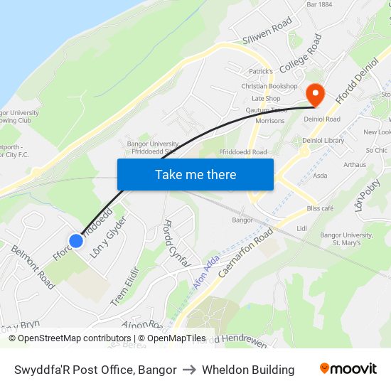 Swyddfa'R Post Office, Bangor to Wheldon Building map