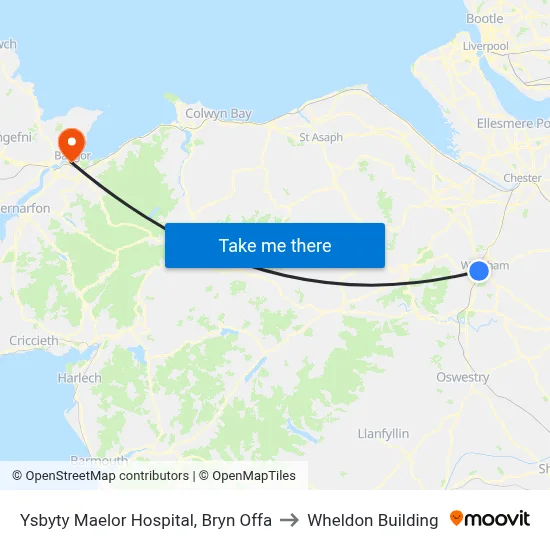 Ysbyty Maelor Hospital, Bryn Offa to Wheldon Building map