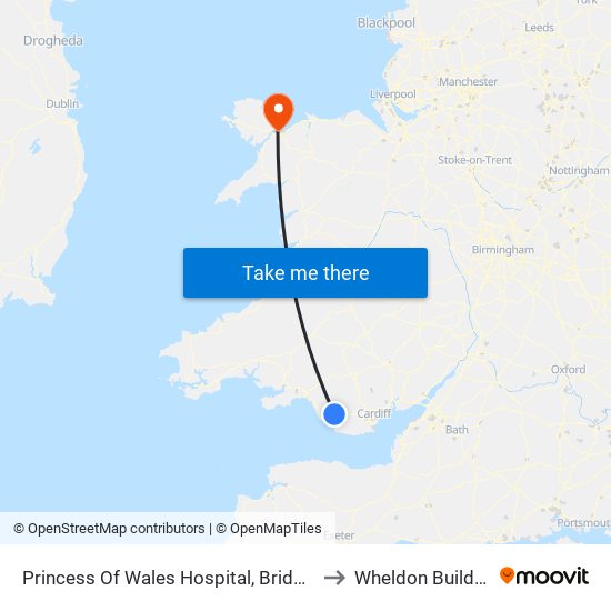 Princess Of Wales Hospital, Bridgend to Wheldon Building map