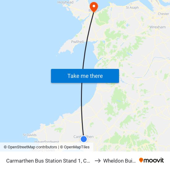 Carmarthen Bus Station Stand 1, Carmarthen to Wheldon Building map