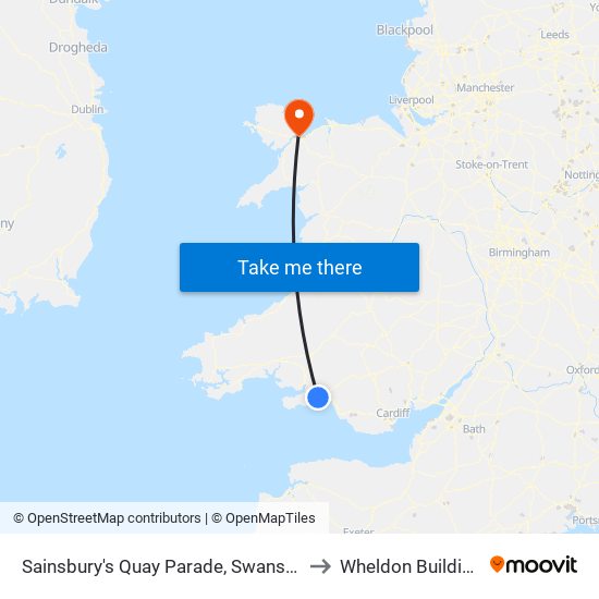 Sainsbury's Quay Parade, Swansea to Wheldon Building map