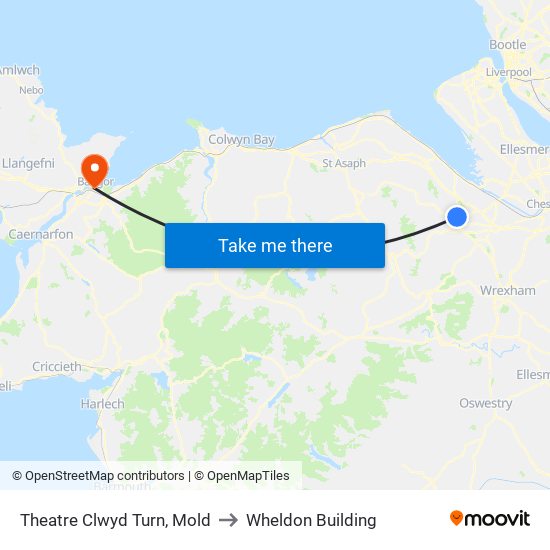 Theatre Clwyd Turn, Mold to Wheldon Building map