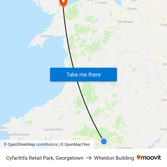 Cyfarthfa Retail Park, Georgetown to Wheldon Building map
