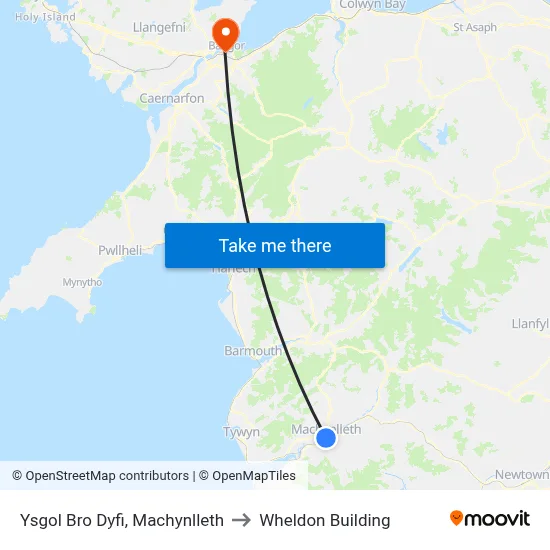 Ysgol Bro Dyfi, Machynlleth to Wheldon Building map
